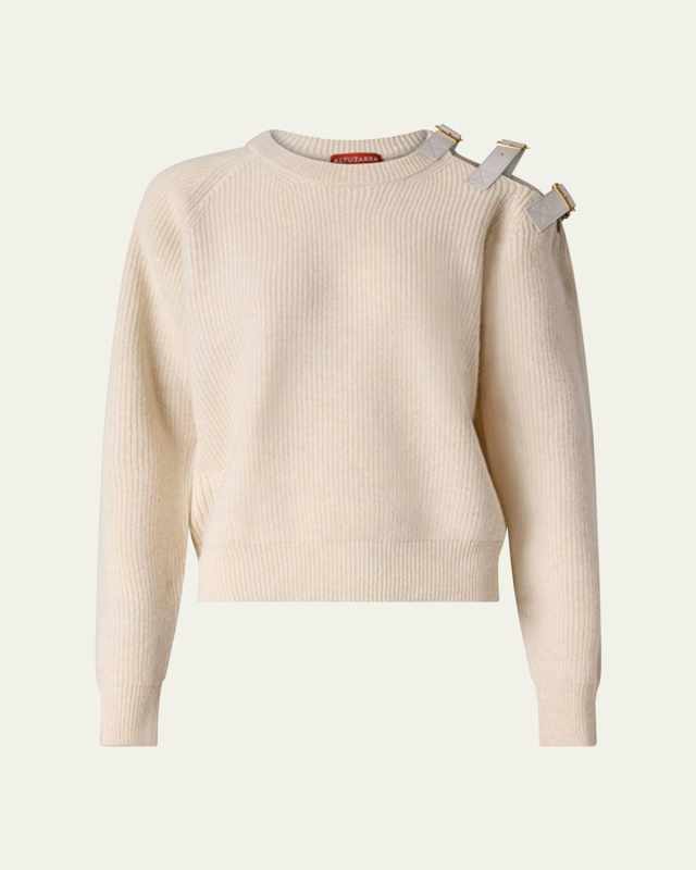 Ness Buckled Cold-Shoulder Wool Cashmere Sweater